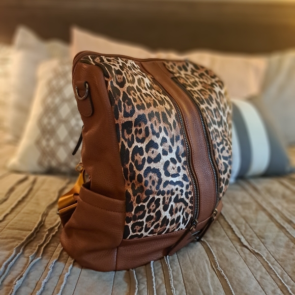 Leopard Print Backpack Handbag - Picture 2 of 11